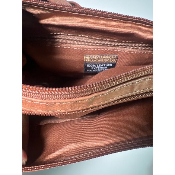 Great American Leather Works Tan Leather Shoulder Bag Crossbody Purse Adjustable - Picture 7 of 14